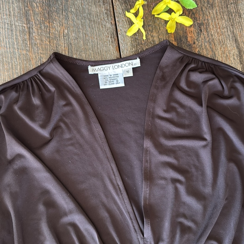 Maggy London Matte Jersey Dress Dark Brown Size 10 - Picture 3 of 9